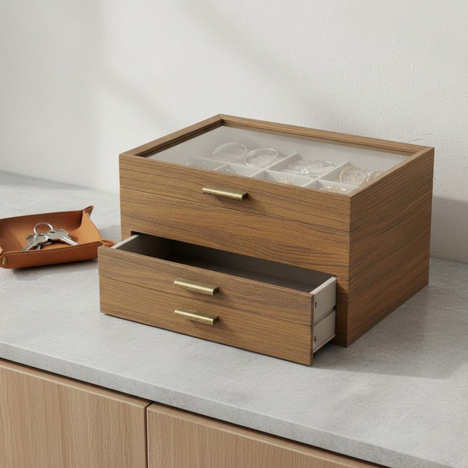 Velvet Jewelry Box - 3-Tier Jewelry Organizer Gold Color Handle