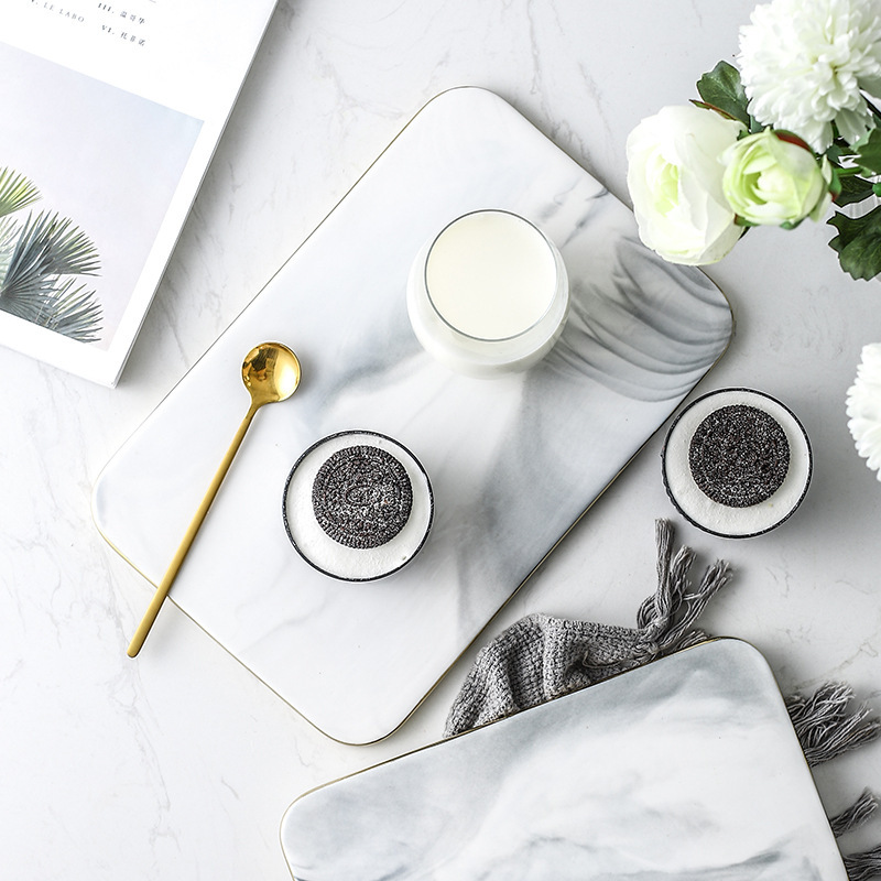 Marble Serving Board - Marble Ceramic Cutting Board with Glod