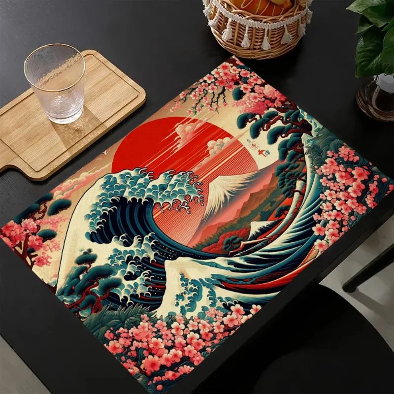 Tsunami Waves Printed Placemat - مراجعة Linen Napkin Set وسعره