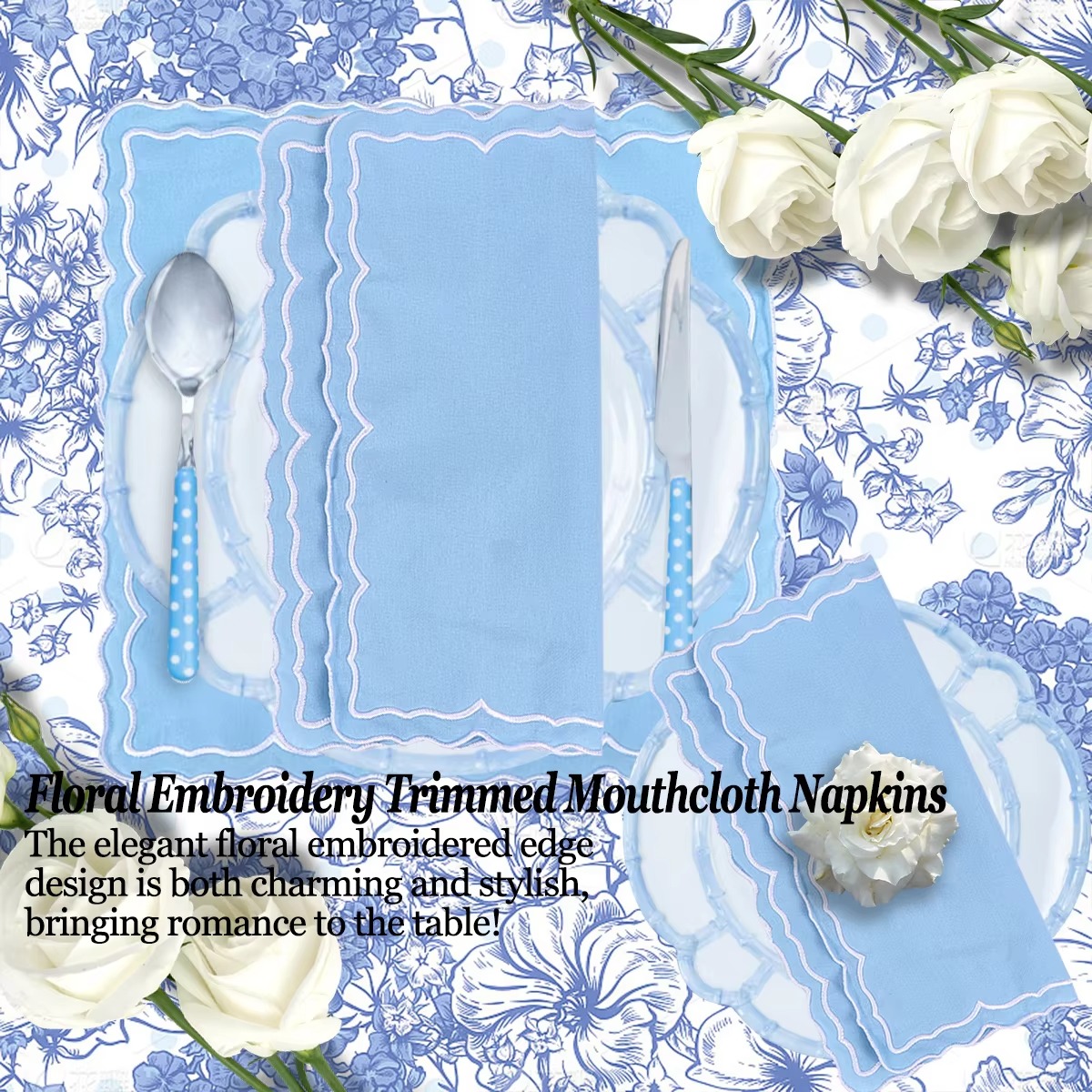 1PC Various Thick Embroidered  - مراجعة Linen Napkin Set وسعره
