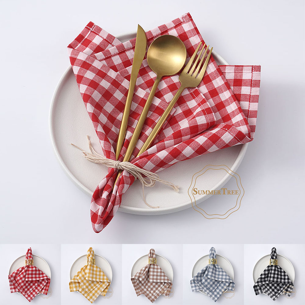 Gingham Cotton Napkin 42x42cm  - مراجعة Linen Napkin Set وسعره