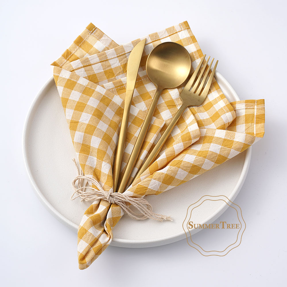 Gingham Cotton Napkin 42x42cm  - مراجعة Linen Napkin Set وسعره