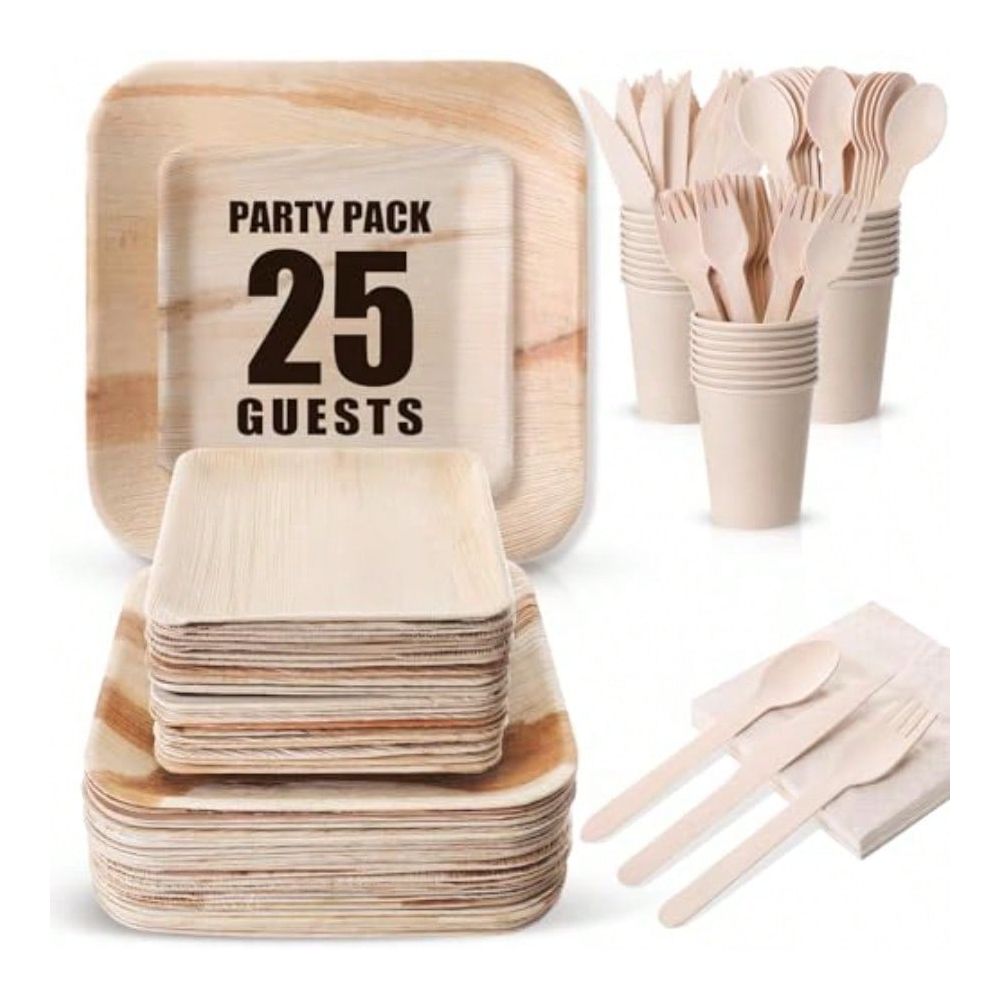 Pcs Disposable Bamboo Plates D - مراجعة Bamboo Cutlery Set وسعره