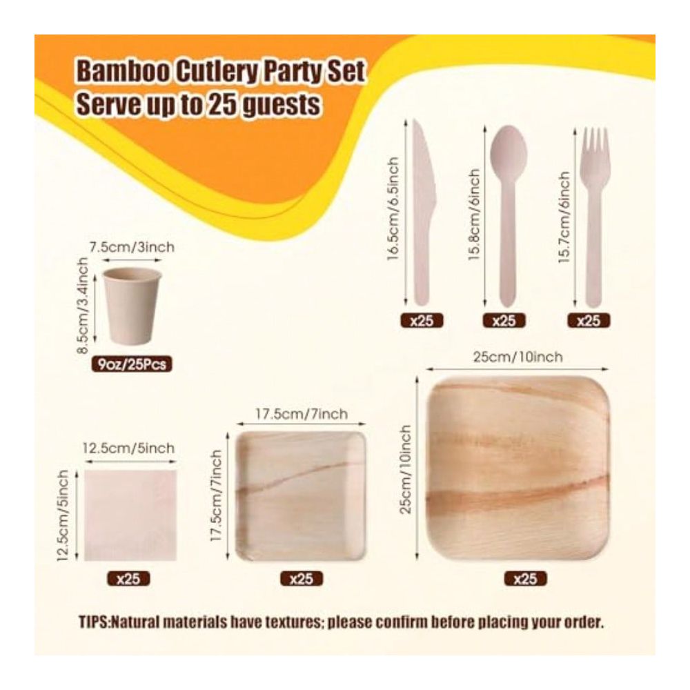 Pcs Disposable Bamboo Plates D - مراجعة Bamboo Cutlery Set وسعره