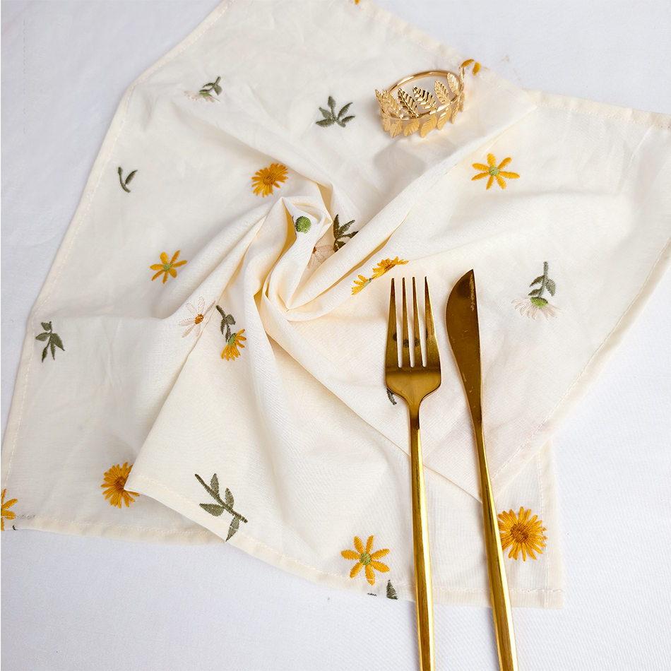 6PCS Cotton Embroidery Table N - مراجعة Linen Napkin Set وسعره