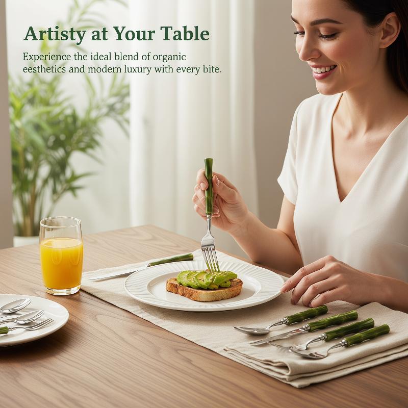 Practical Bamboo Handle Cutler - مراجعة Bamboo Cutlery Set وسعره