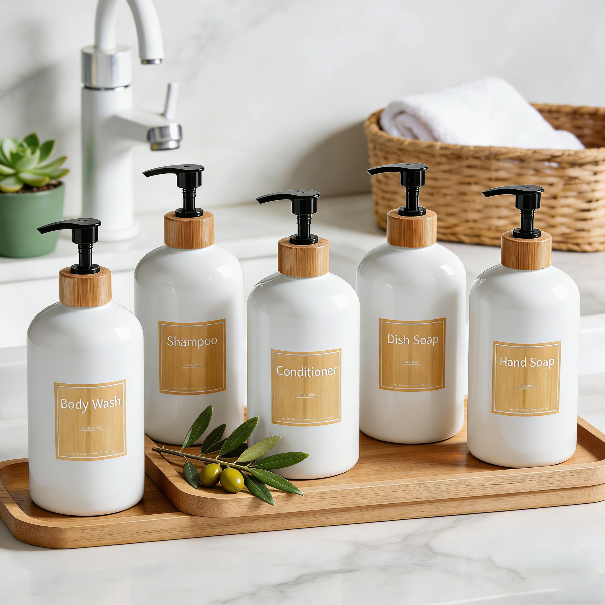Refillable Soap Bottles with B - مراجعة Bamboo Cutlery Set وسعره
