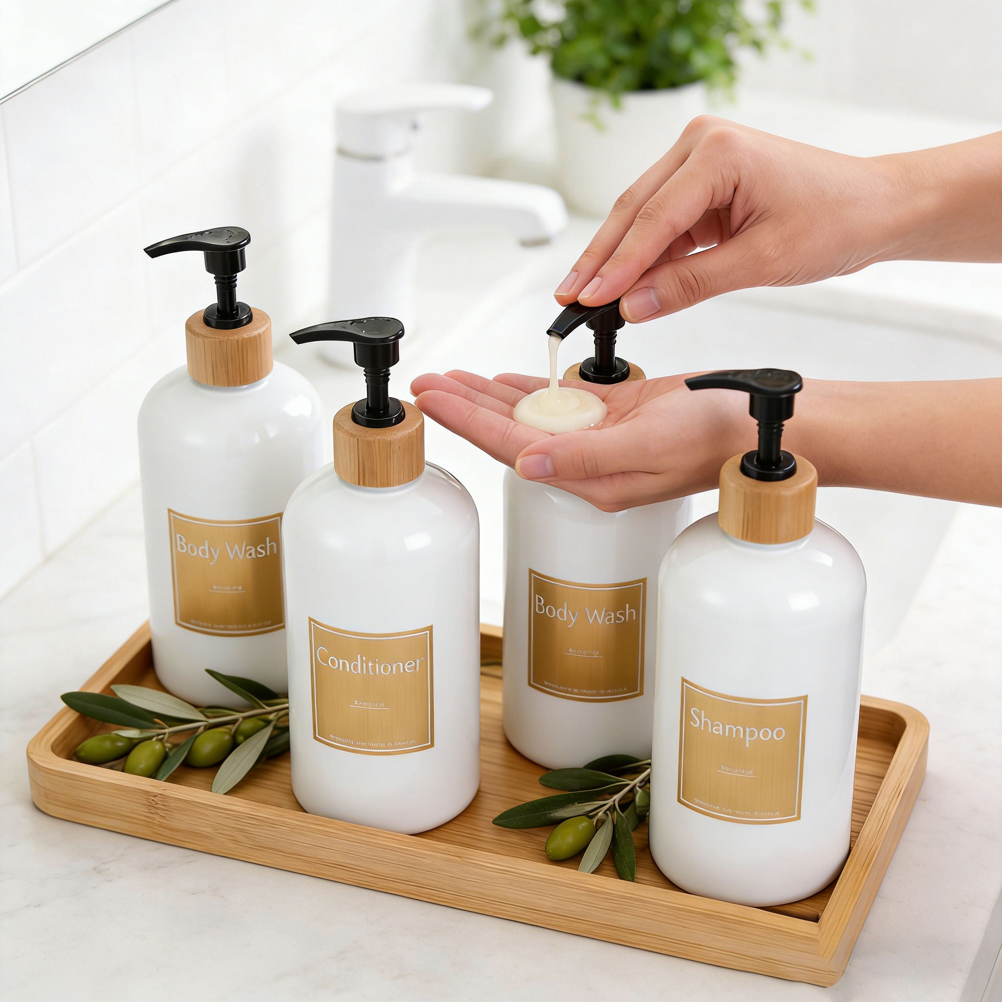 Refillable Soap Bottles with B - مراجعة Bamboo Cutlery Set وسعره