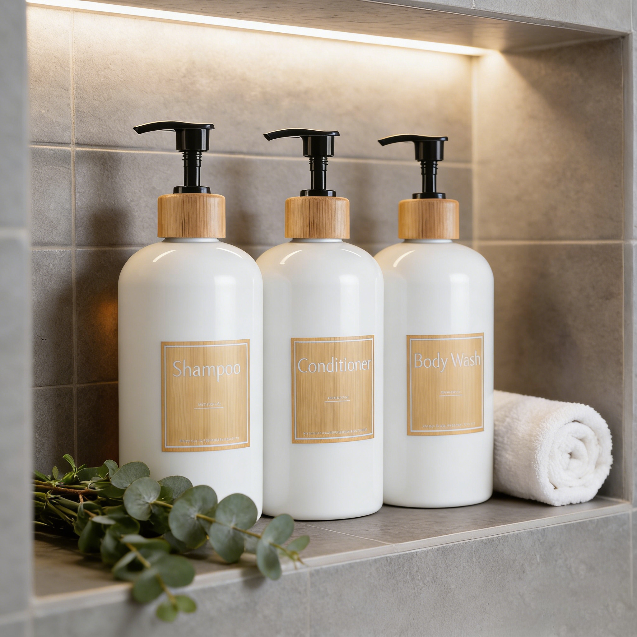 Refillable Soap Bottles with B - مراجعة Bamboo Cutlery Set وسعره